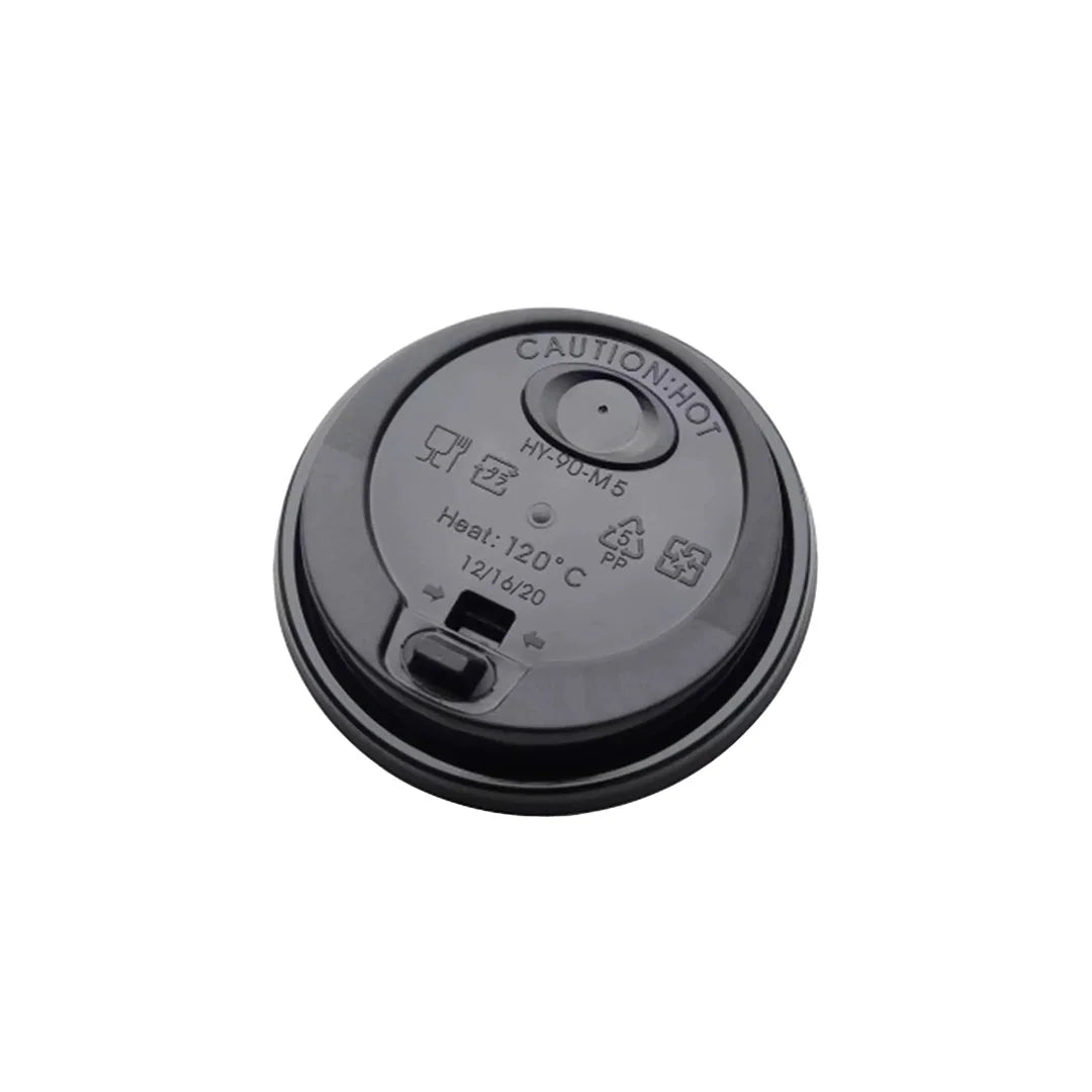 90mm PP Black Two-Way Dome Lid with Straw Slot