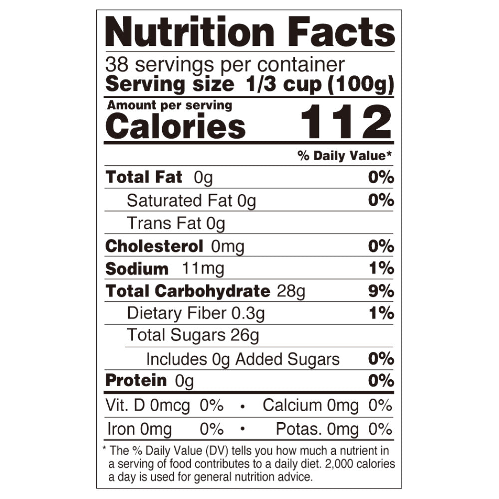 Nutrition facts label for grape coconut jelly, compliant with international export food labeling standards.