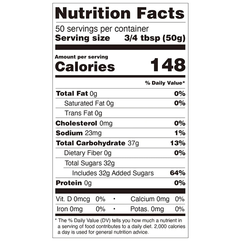 Nutrition facts label for green apple concentrated syrup, compliant with export food labeling standards.