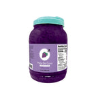 Close-up of grape coconut jelly strip, featuring a deep purple color and crunchy, chewy texture with a rich grape aroma.