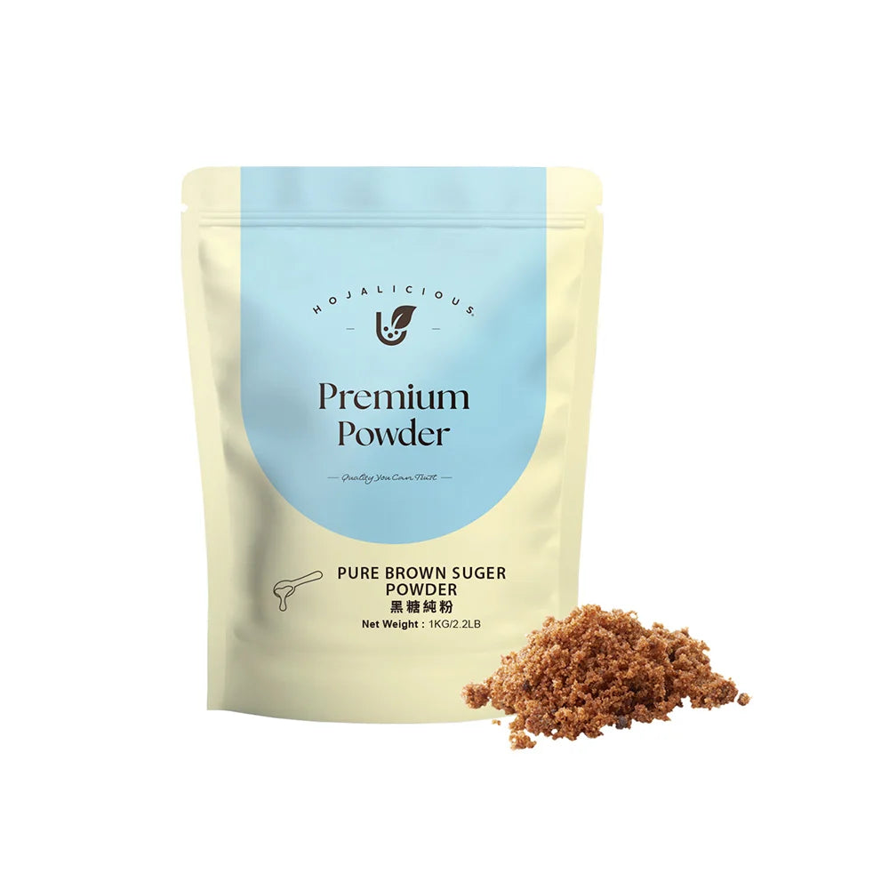 Hojalicious Pure Brown Sugar Powder 1kg pouch, high-quality natural sugar for bubble tea and toppings.