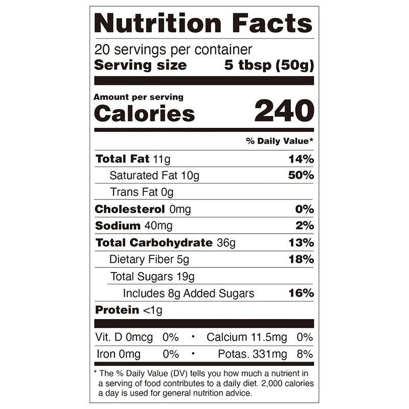 Nutrition facts label for Watermelon Flavor Powder, detailing calories, dietary fiber, and potassium content.