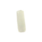 Close-up of lychee coconut jelly strip, featuring a translucent white color and crunchy, chewy texture.