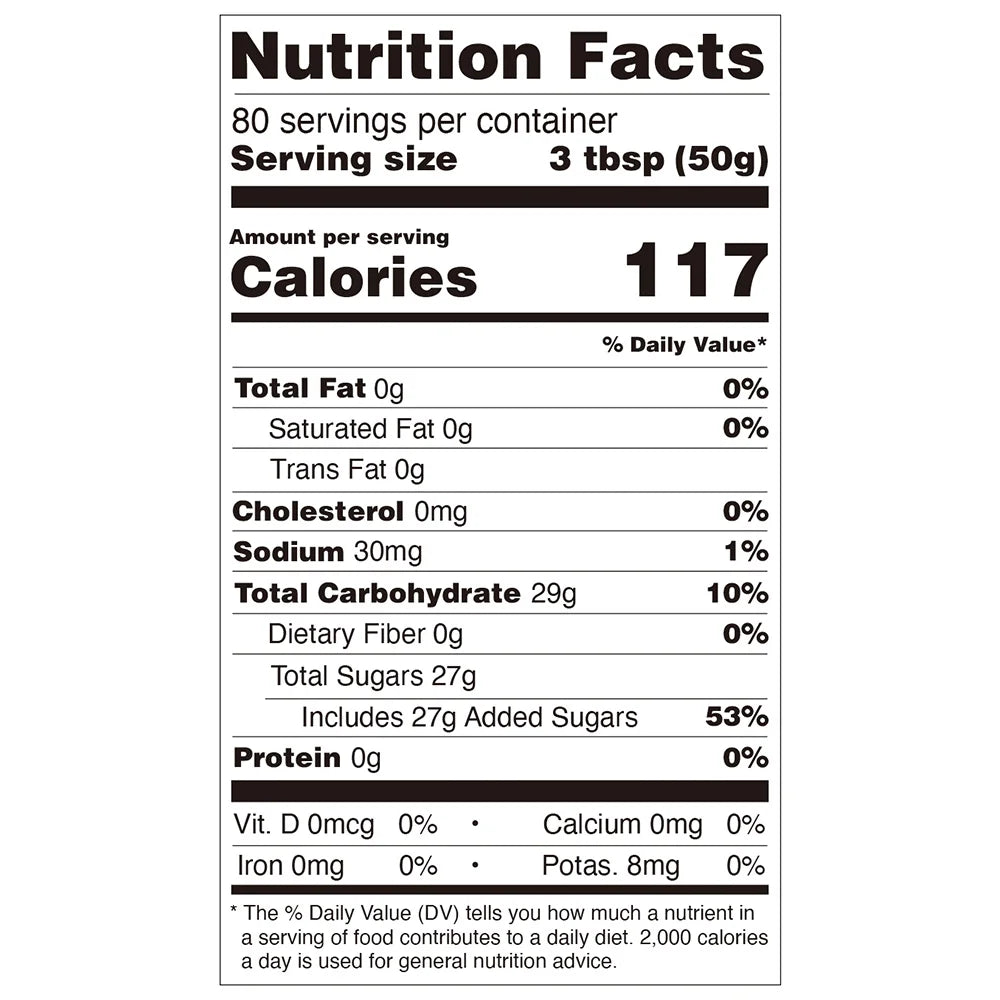 Nutrition facts label for pineapple jam, compliant with international export food labeling standards.