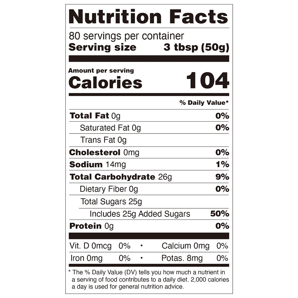 Nutrition facts label for strawberry jam, compliant with international export food labeling standards.
