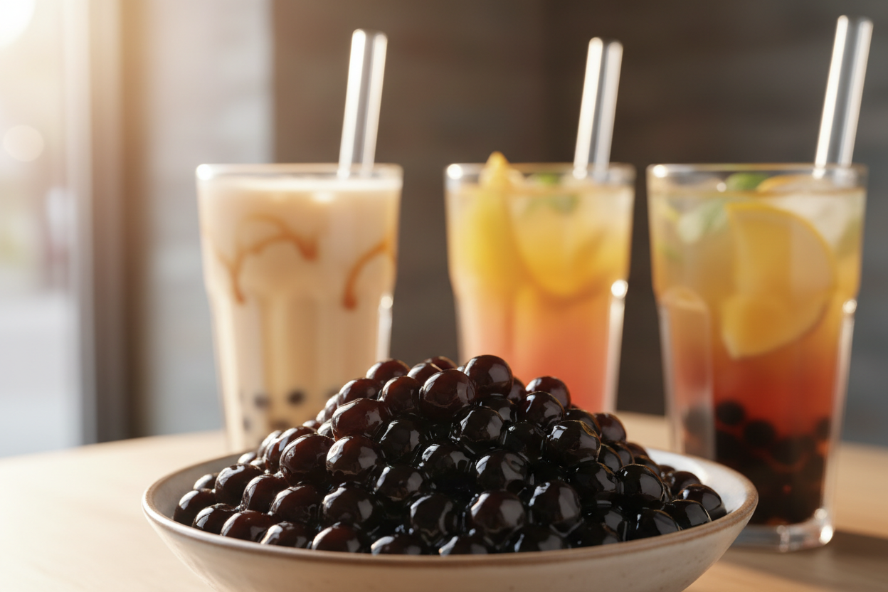 Tapioca Boba: The Heart of Every Bubble Tea“Known as the soul of bubble tea, tapioca bobas add the perfect chewiness to every cup. Whether you’re serving milk tea or fruit tea, tapioca boba is a must-have ingredient.”