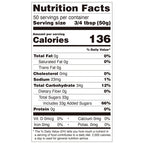 Nutrition facts label for hibiscus concentrated syrup, showing 136 calories per 50g serving, compliant with export food labeling standards.