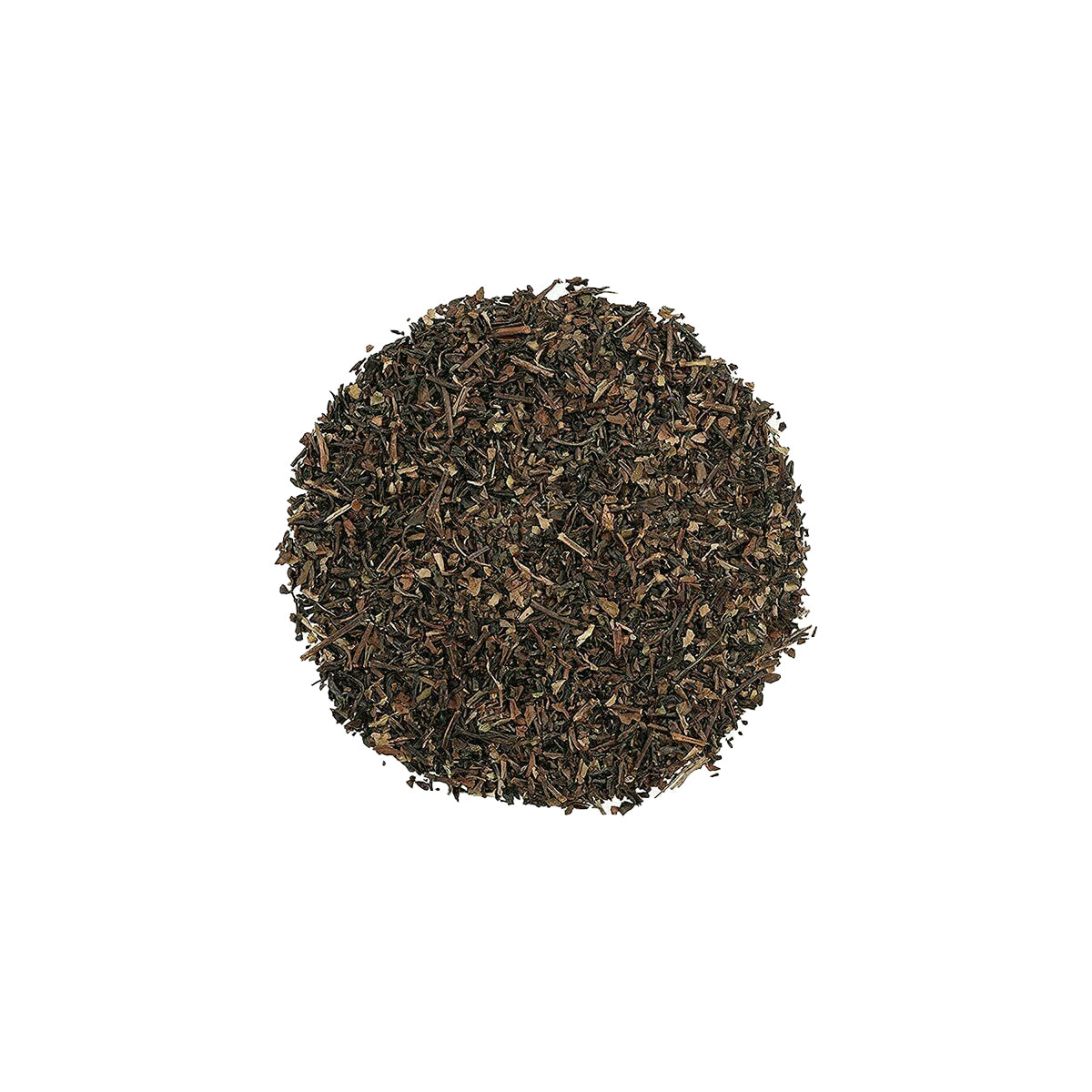 Close up of fine-cut dark brown Red Pu Erh Tea leaves for espresso extraction.